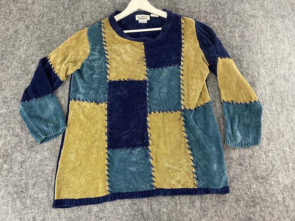 All American Comfort Sweater Women’s Large Vintage Patch Work Color Block N146
